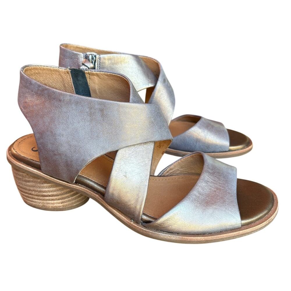Sofft Camille Bronze Leather Side Zip Comfort Sandals w Chunky Round Heels sz 10